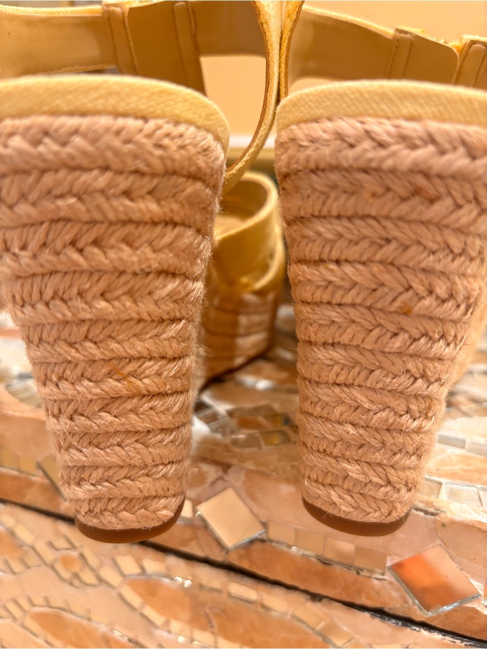 Michael Kors Yellow Canvas Espadrille Wedge Sandals with Gold Zip - Picture 6 of 6